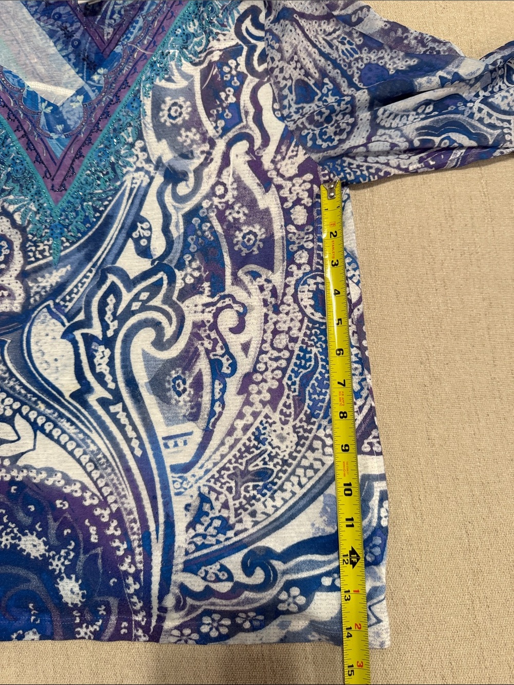 Chico’s blue paisley embellished V-neck tunic/blouse. - Picture 9 of 9